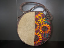 Load image into Gallery viewer, Canvas Stitched Suede Leather Circle Crossbody
