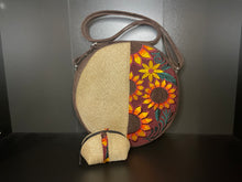 Load image into Gallery viewer, Canvas Stitched Suede Leather Circle Crossbody
