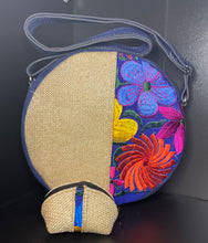 Load image into Gallery viewer, Canvas Stitched Suede Leather Circle Crossbody
